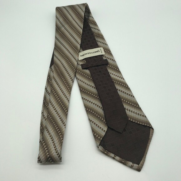 PRONTO UOMO Men's Neck Tie Brown Tan and Gray Shades 4 X 60 inches Silk Tie - Picture 3 of 5